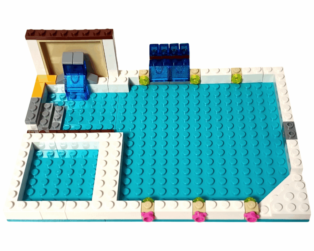 LEGO Friends 41008 スプラッシュプール プールの水面を仕上げる。白と黄色のブロックで囲まれている