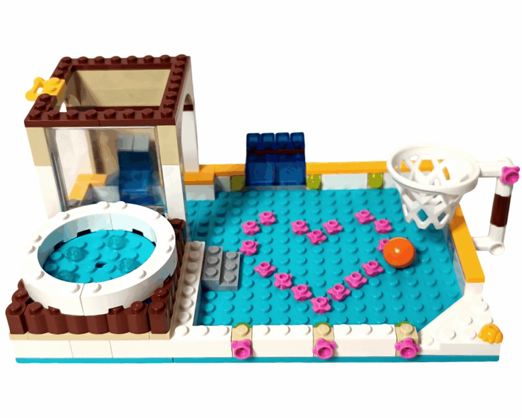 LEGO Friends 41008 スプラッシュプール スライダー用タワーを組み立てている。透明窓パーツが見える