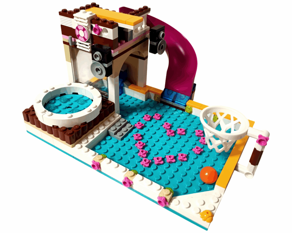 LEGO Friends 41008 スプラッシュプール スピーカー設置。黒いスピーカーがタワーに取りつけられている