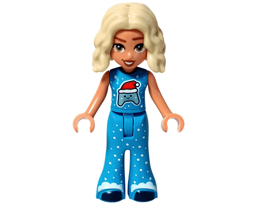 LEGO Friends 42668 ノヴァ ミニドール全身。ライトブロンドの髪、ブルーのパジャマ、胸にゲームコントローラ柄。