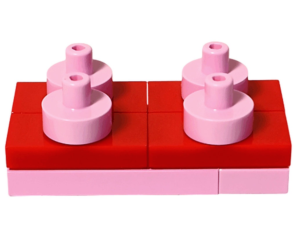 LEGO Friends 42668 アクセサリー台座の組立。赤とピンクのブロックが並ぶ長方形の形。