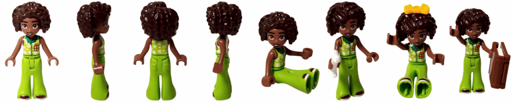 LEGO Friends 42668 アリヤ ミニドール 全8ポーズ一覧(正面・側面・背面・座り・骨やリボン、本などの小物付き)