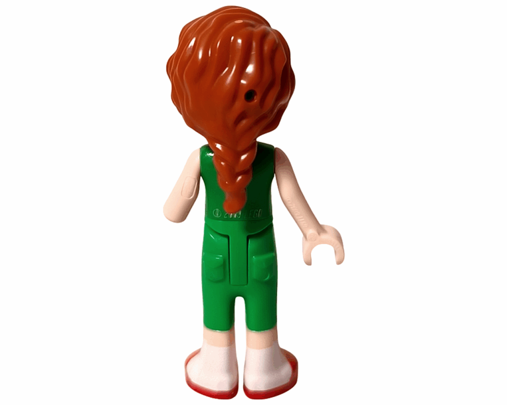 LEGO Friends 42668 オータム ミニドール背面。三つ編みのヘアスタイルとグリーンのコーデが見える。