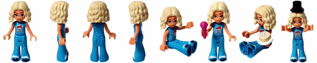 LEGO Friends 42668 ノヴァ ミニドール 全8ポーズ一覧(正面・側面・背面・座り・マイクやクッキー、シルクハットなどの小物付き)